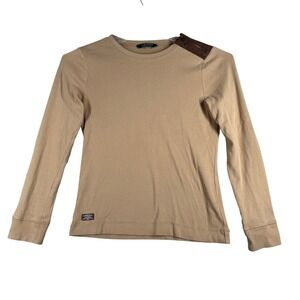 Lauren Ralph Lauren Beige Long Sleeve Tee with Brown Shoulder Accent